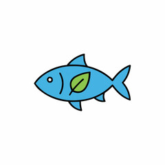 Fototapeta premium Illustration of a blue fish with a green leaf on its side in cartoon style