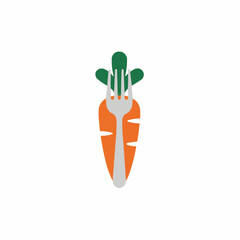 Illustration of a carrot with green leaves and a fork placed in the middle
