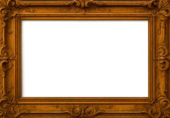 Ornate wooden picture frame with transparent background