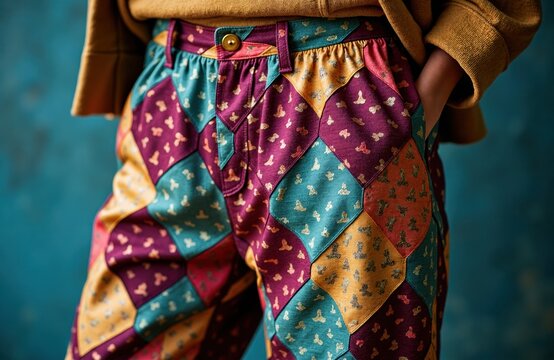 Colorful patchwork pants with a casual style and vibrant pattern - Powered by Adobe