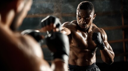 African Athlete Engages in Intense Boxing Match Showing Determination and Strength