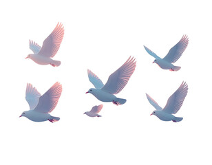 Obraz premium Peaceful Sky Scene with Seven Birds Flying Under Soft Clouds