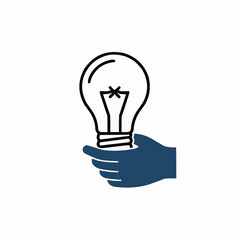 Hand holding a lightbulb with clear outline on a plain white background