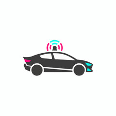 Illustration of a dark car with a light on top in pink and light blue color