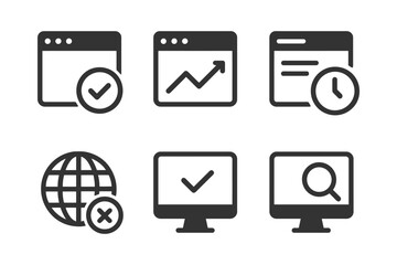 Web interface icons: checkmark, graph, timer, globe, monitor.