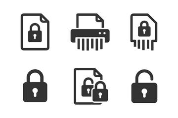 Document security icons: padlock, shredding, locked and unlocked states.