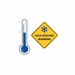 Illustration of a thermometer and a cold weather warning sign graphic