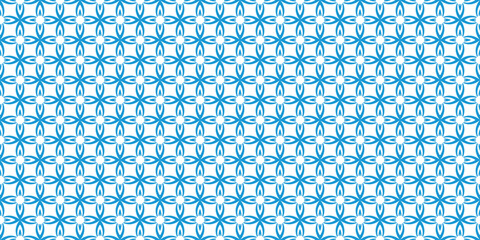 Blue Geometric Floral Seamless Pattern. Vector Repeating Background.