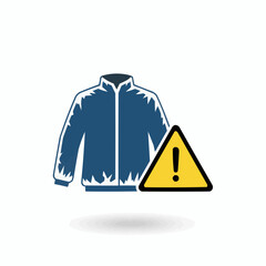 Illustration of a blue jacket with a yellow warning sign next to it
