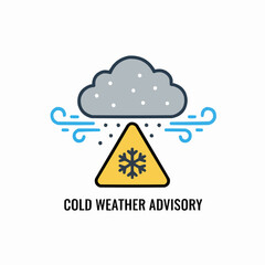 Cold weather advisory icon featuring snowflake, cloud and wind illustration
