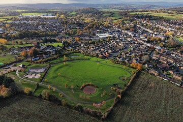 Aerial photo at of a park on the hill at Coleford, England, UK