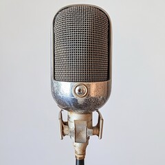 Black Condenser Microphone with Metallic Grill on White Background &ndash; Professional Studio Mic, Podcast Equipment, Audio Recording Gear, Music Production Concept