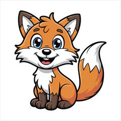 happy cartoon fox with cheerful smile and bushy tail vector art isolated on white background