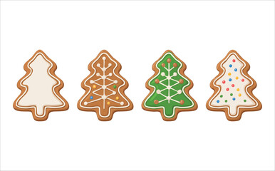 Christmas gingerbread houses with colorful candy decorations vector art isolated on white background