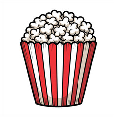 popcorn bucket with overflowing kernels vector art isolated on white background