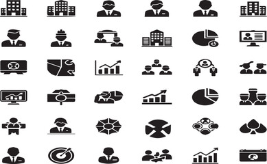 Collection of business and finance icons representing growth teamwork and corporate concepts