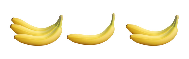 Bananas. Bunch of bananas. Vector 3d clipart isolated on white background.