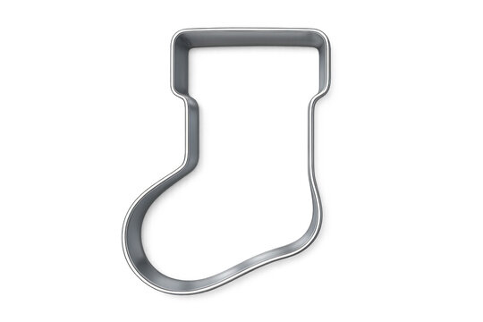 Metal christmas stocking cookie cutter, kitchen utensil for holiday baking, festive season cookie decoration on transparent background