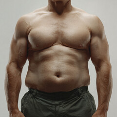 Fototapeta premium Strong Middle-Aged Man Showing Muscular Torso and Natural Body Shape