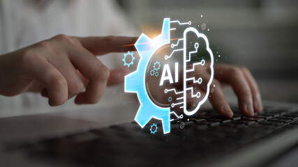 Concept of Artificial Intelligence combining industrial automation with cognitive technology. A...