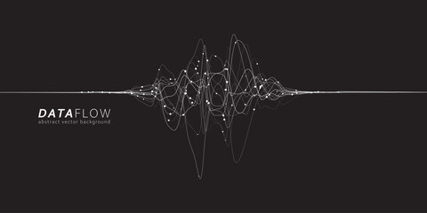 Big Data Flow wavy lines. Minimalistic neural network information flow. Digital dynamic trails of data.