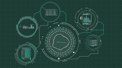 Animated display with HUD and infographic elements for digital data analysis - Powered by Adobe