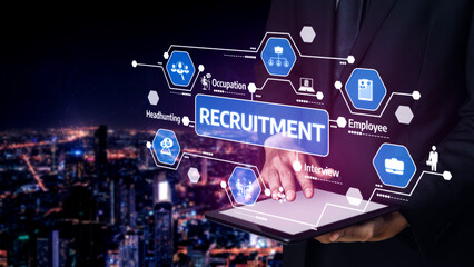 Innovative Recruitment Strategies and Techniques for Modern Hiring Processes in a High-Tech Environment with City Skyline at Night. Tessel.