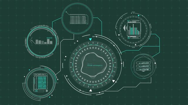 Animated display with HUD and infographic elements for digital data analysis - Powered by Adobe