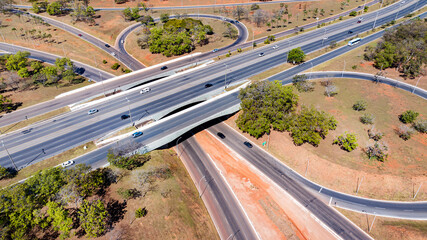 Brasília, Brazil, 2023. Aerial view of the interchange between highways DF-002 and and highway of Military Police Sector.