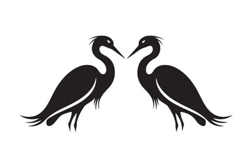 Two elegant black silhouette cranes facing each other