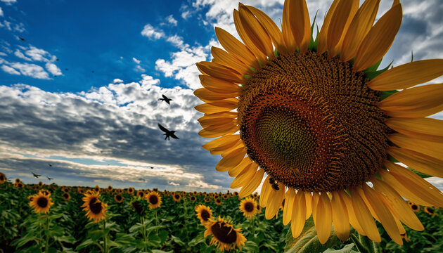 Sunflowers in the field with beautiful blue sky