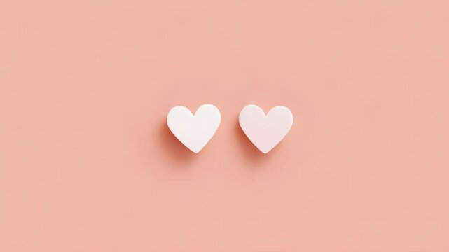 Two little hearts on a pastel pink background. Minimalistic symbol of love or friendship for a Valentine&rsquo;s Day greeting card.