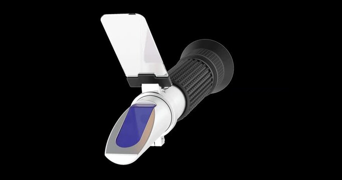 Handheld optical refractometer rotation animation seamlessly loopable. 3D rendering isolated on transparent background