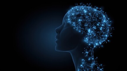 Obraz premium Human Silhouette With a Glowing Neural Network Symbolizing Artificial Intelligence and Connectivity