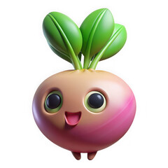 Naklejka premium 3 D cute cartoon radish character with big eyes and a smiling mouth isolated on a transparent background