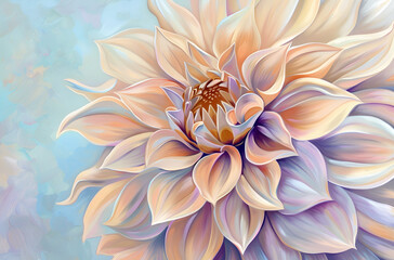 Pastelowa ilustracja kwiatu dalii w zbliżeniu – delikatna sztuka botaniczna w romantycznym stylu akwarelowym