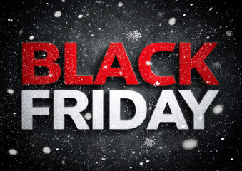 Fototapeta premium Black Friday sale concept with bold typography, on snowy background, red and black colors, energetic digital marketing design, modern and eye-catching. 