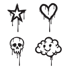 Fototapeta premium Set of dripping graffiti icons star heart skull and cloud art