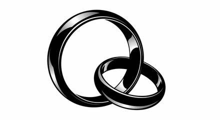 Obraz premium Two black shiny interlocked wedding rings symbolizing marriage and union, a timeless love vector illustration