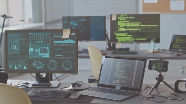 Night Shift Coding: Screens Packed With Cyber Tech & Networks