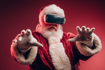 Santa Claus Experiencing Virtual Reality in a Festive Setting
