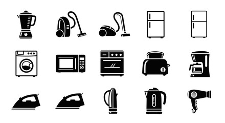 Essential home appliances icon set offers modern convenience for every household need