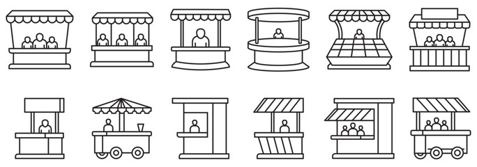Vector icons of various trade show booths and exhibition stands. Sales booth symbol Icon. vector street vendor icon simple illustration for web and app