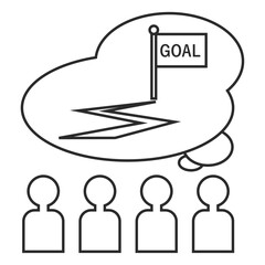 会議、ミーティング、Web会議のイラスト（フラッグ、チーム、目的、目的地、ゴール、共通認識）