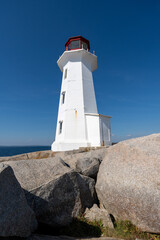 Peggys Cove, Canada - October 06, 2025: Peggys Point Lighthouse, also known as Peggys Cove Lighthouse, is an active lighthouse and an iconic Canadian image.