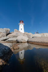 Peggys Cove, Canada - October 06, 2025: Peggys Point Lighthouse, also known as Peggys Cove Lighthouse, is an active lighthouse and an iconic Canadian image.