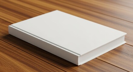 Fototapeta premium Blank hardcover book on wooden surface perfect for custom design mockup