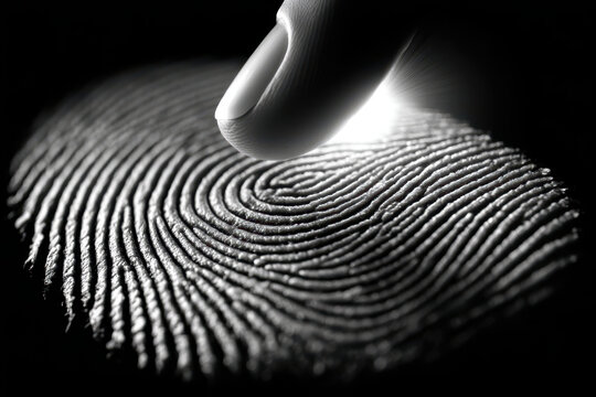 Detailed fingerprint impression captured with a finger applying light pressure on a surface - Powered by Adobe