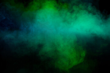 Blue and green steam on a black background.