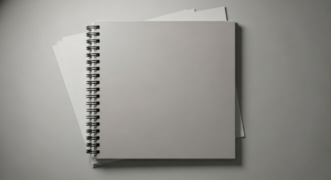 Spiral bound blank notebook on gray surface perfect for creative projects